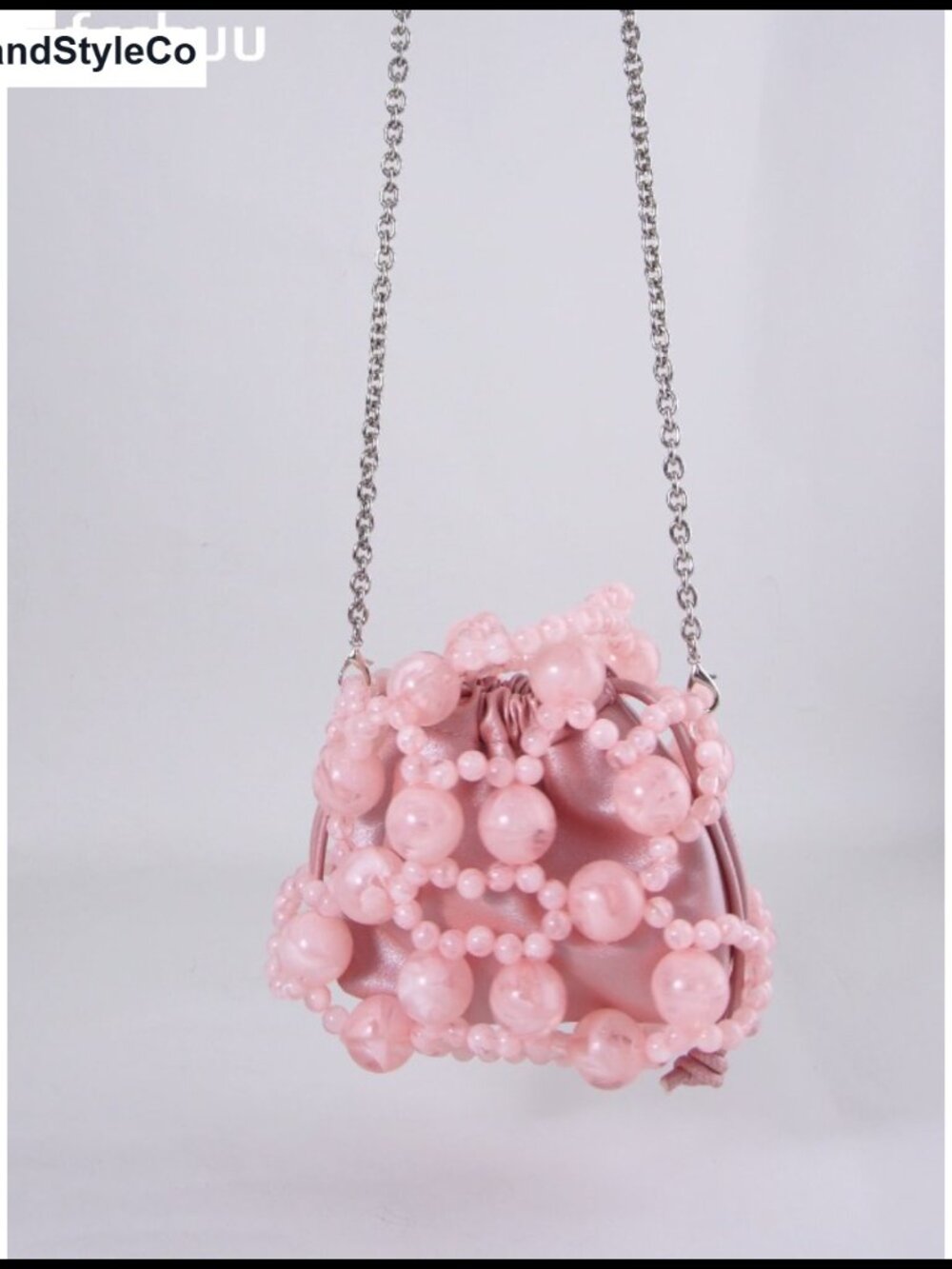 Hand-Beaded Acrylic Evening Clutch with Detachable Chain Strap - Picture 6 of 6